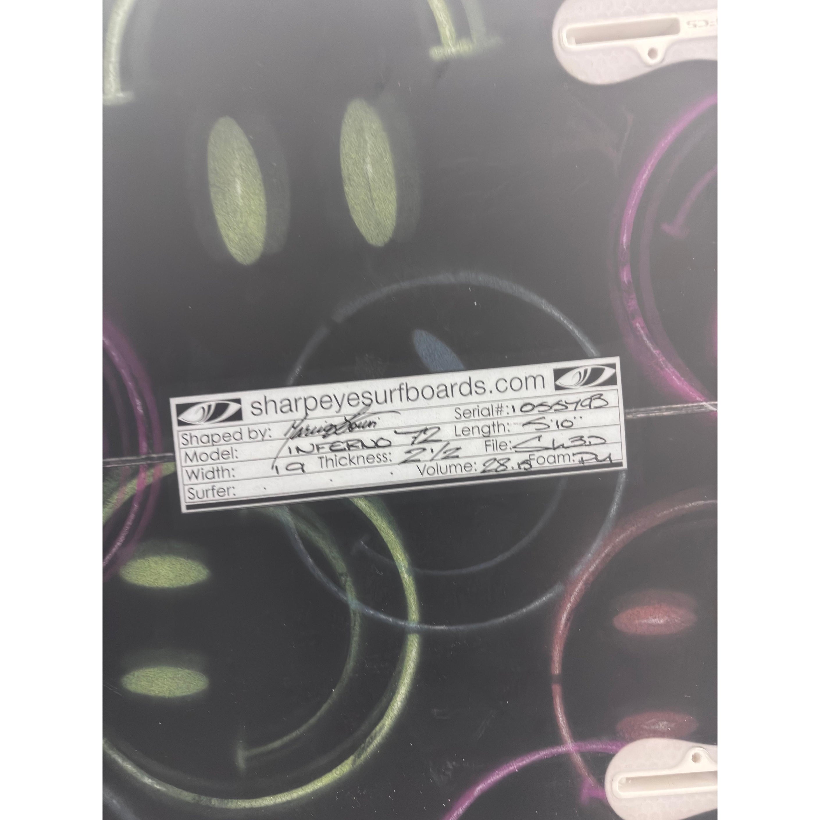 INFERNO 72 5'10" x 19" X  2 1/2" - 28.15L, Squash, 3x  FCS 2 Fin Boxes, PU [New] - ID:1055793