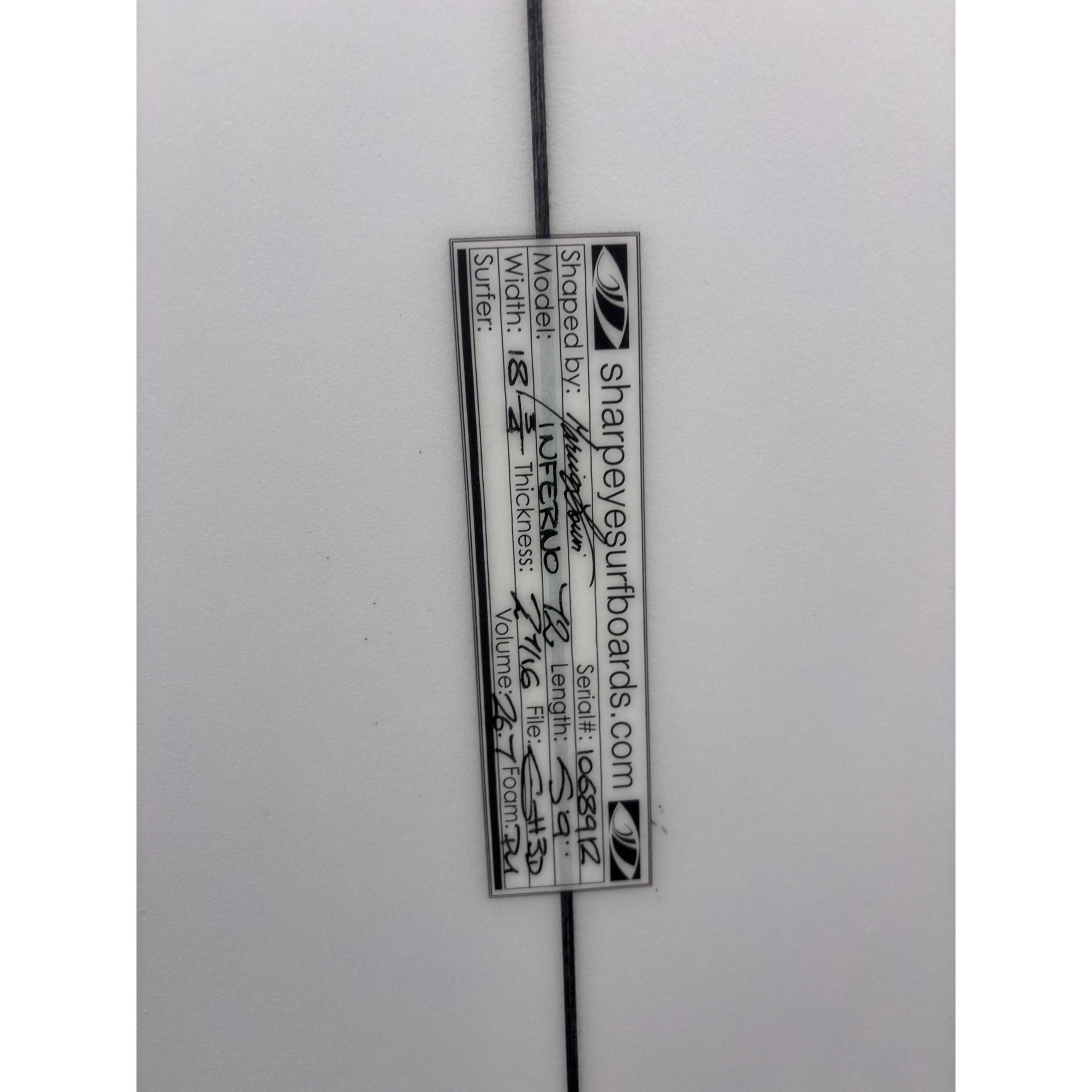 INFERNO 72 5'9" x 18 3/4" X  2 7/16" - 26.70L, Squash, 3x  FCS 2 Fin Boxes, PU [New] - ID:1068912