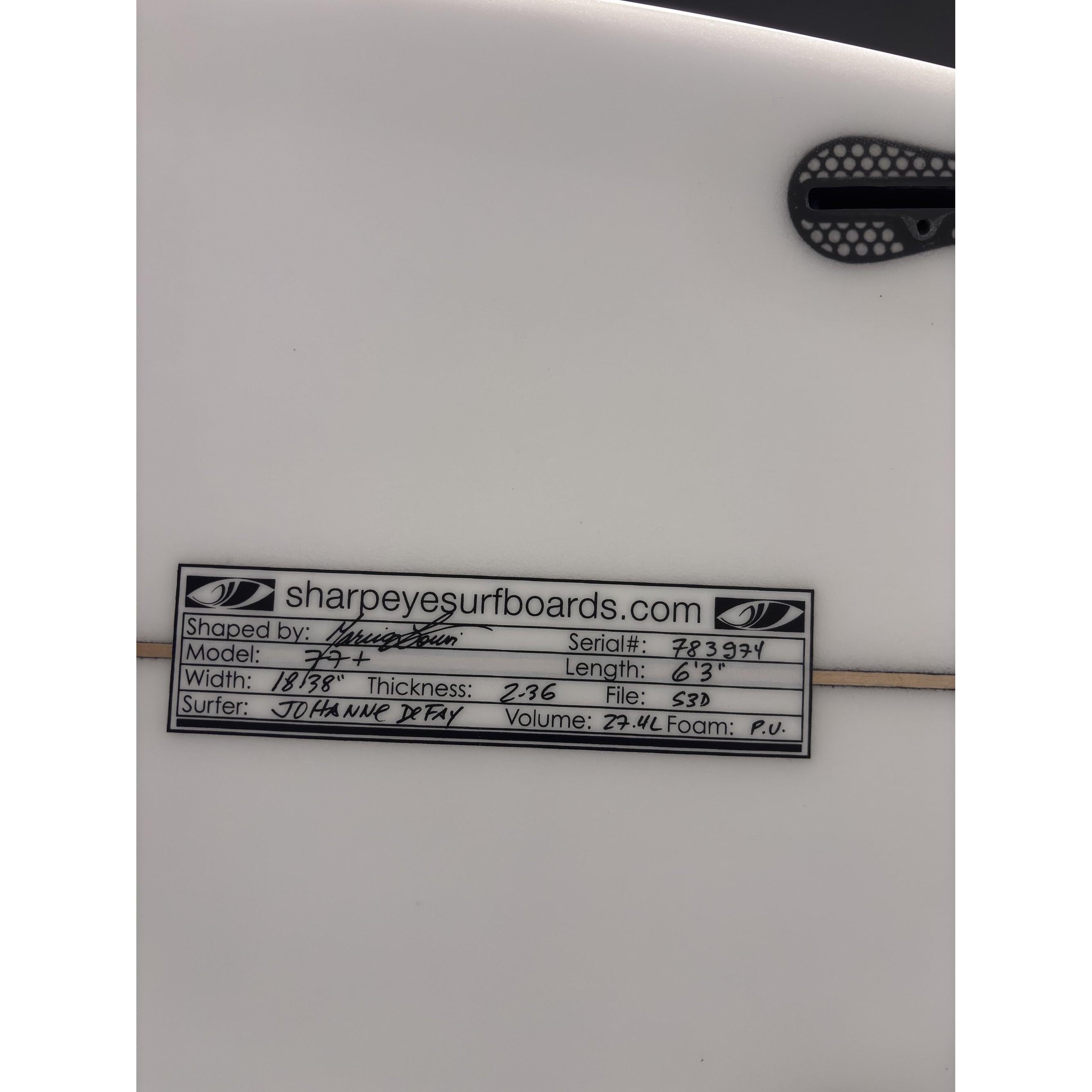 #77 + 6'3" x 18 3/8" X  2 3/8" - 27.40L, 3x  FCS 2 Fin Boxes, PU [Semi New] - ID:1067131