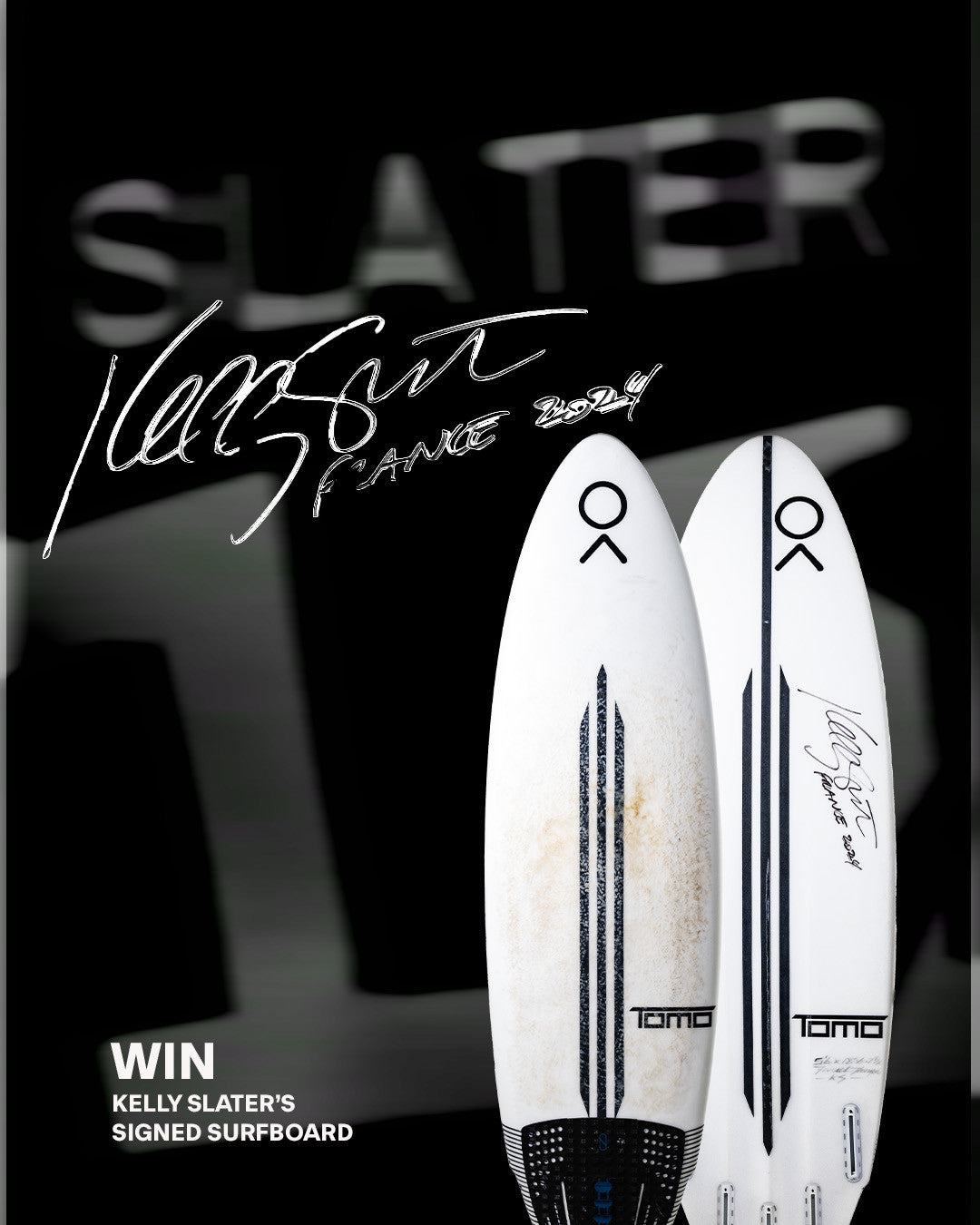 K Grif Kelly Slater サイン入りデッキ Win a surfboard surfed and signed by Kelly Slater – Bell