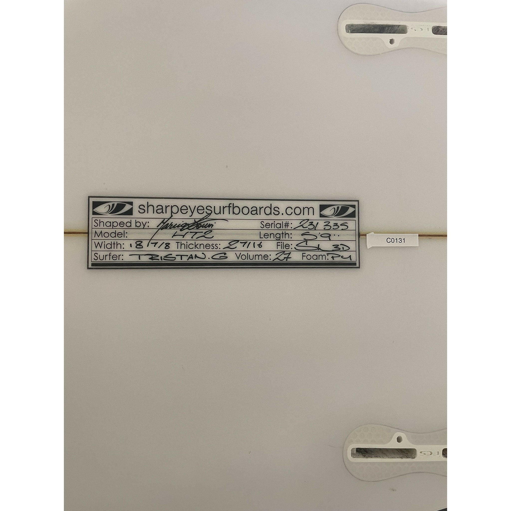 HT2 5'9" x 18 7/8" X  2 7/16" - 27.00L, 3x  FCS 2 Fin Boxes, PU [Good] - ID:896806 | Shortboard | Sharpeye | sb896806