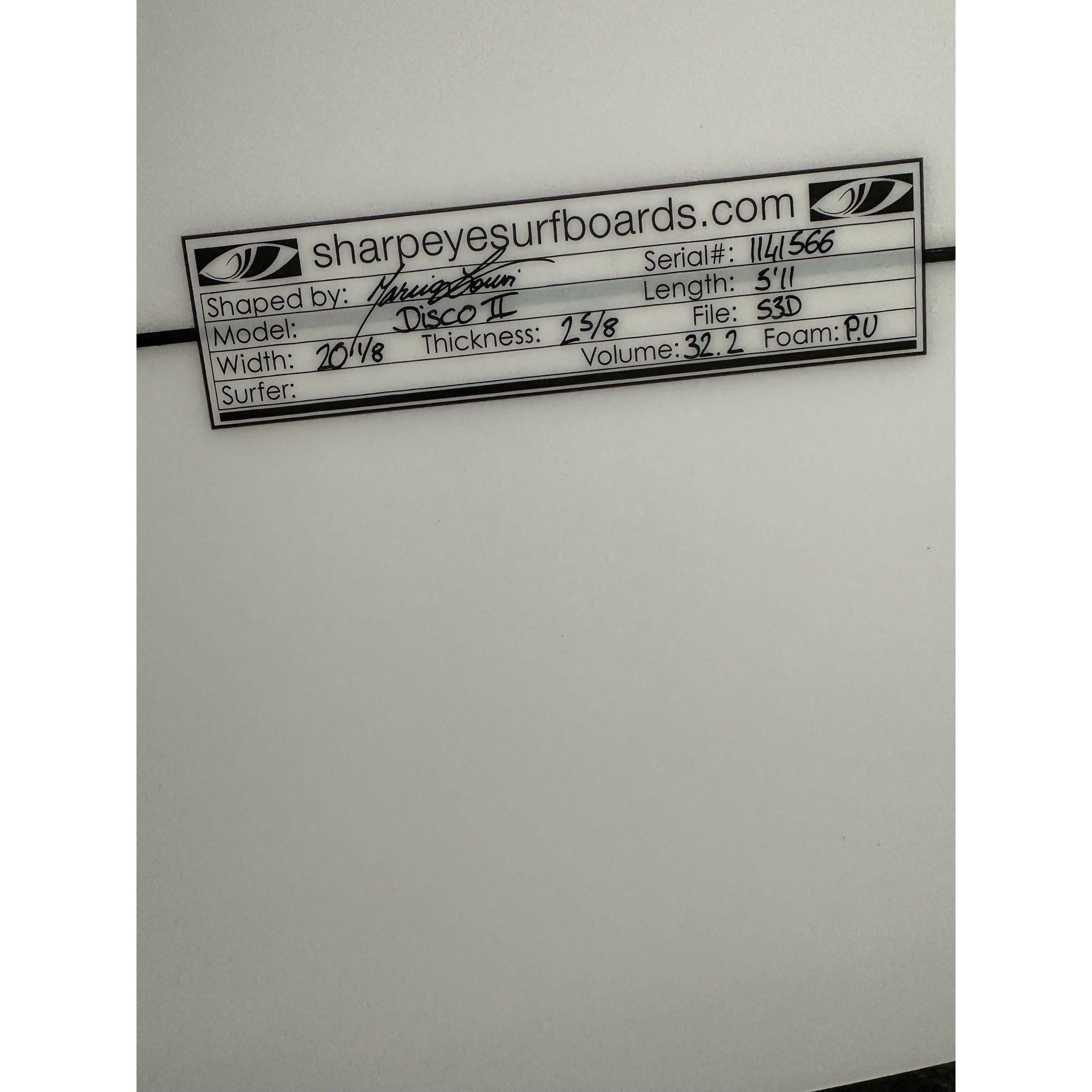 DISCO II 5'11" x 20 1/8" X  2 5/8" - 32.20L, 3x  FCS 2 Fin Boxes, PU [New] - ID:1149672